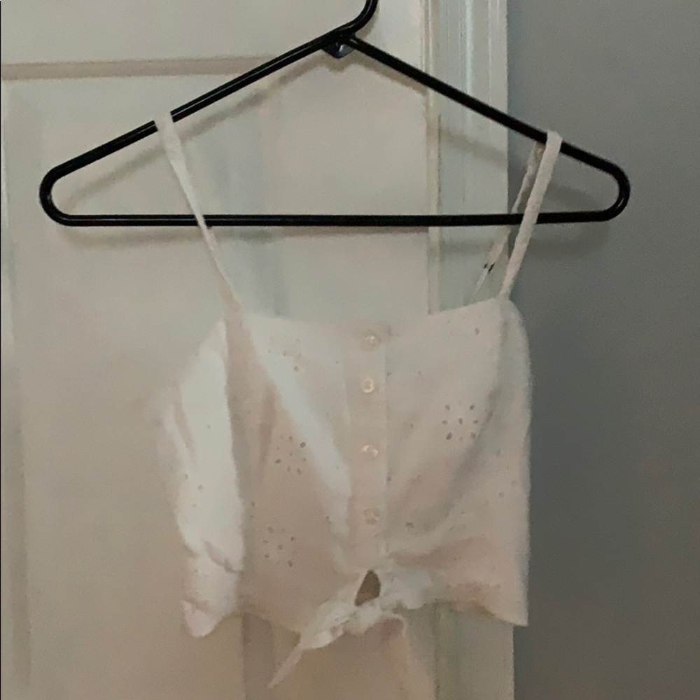 White, tie front, crop top